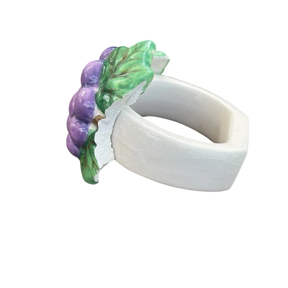 Grape Bunch Fruit Porcelain Napkin Holders Rings Set of 11 Flaw Maximalist